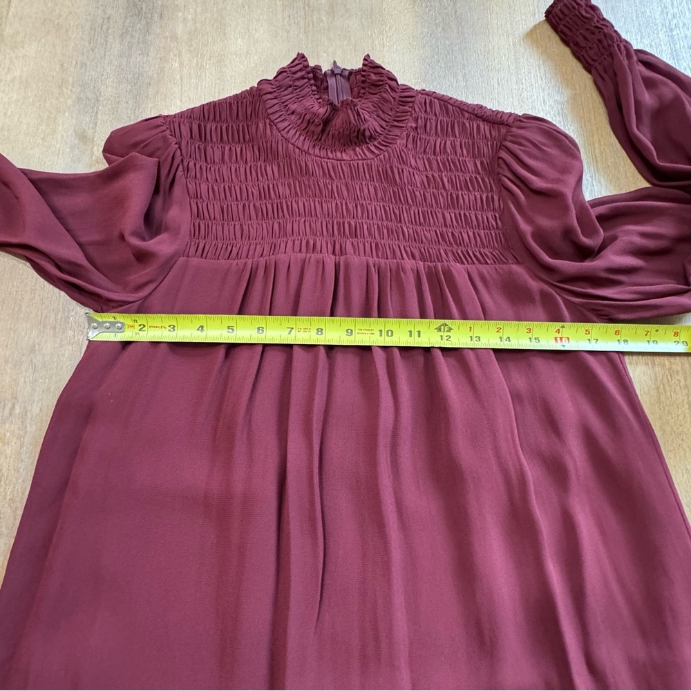 Reformation Dress Long Sleeve Mock Neck Pleated Shift Burgundy XS - Picture 3 of 16
